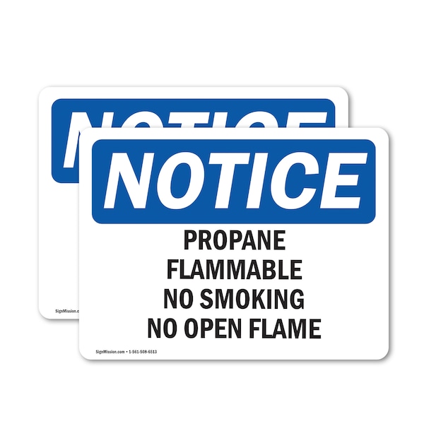 Signmission Propane Flammable No Smoking No Open Flame OSHA Notice Sign, Vinyl Decal, 10in W x 7in L, 2PK OS-2PACK-NS-D-710-L-17889 - main
